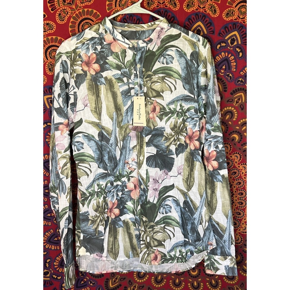 TINTORIA MATTEI‎ Italy Floral Tropical Fit 40 15.5 Dress Shirt AllSeasons Cotton